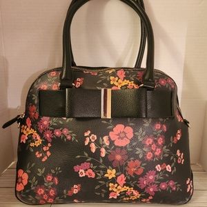 Apt. 9 Floral Purse Audrey Bow Dome Satchel with Classy Black Bow w/Gold Accent